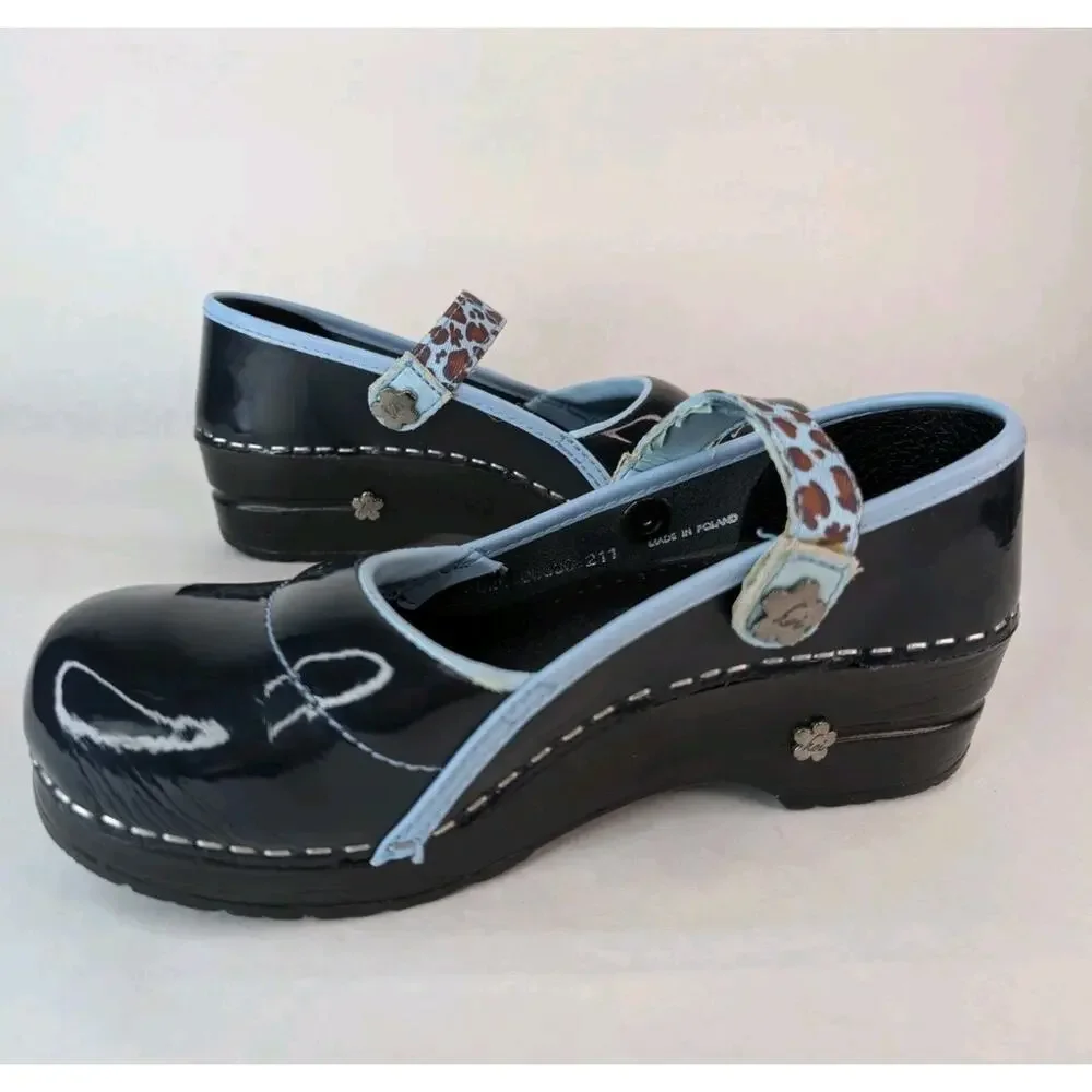 KOI By Sanita Danish Clogs Patent Leather Blue Comfortable Cushiones Shoes 6 US